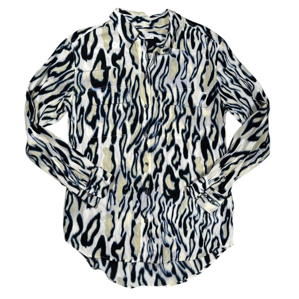 Equipment Femme Brett Animal Print Silk Blouse Shirt Womens S Marshmallow Zebra
